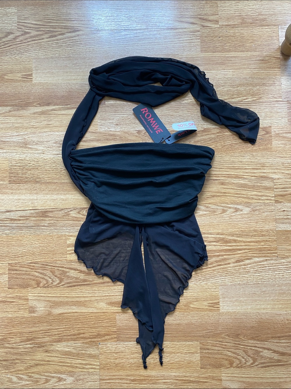 5 for $25! NWT ROMWE Black Sheer Scarf-Style Wrap Top
